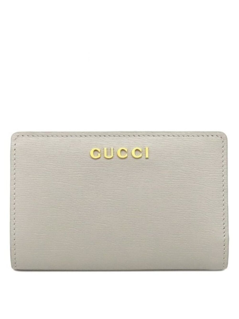 Gucci Bifold Wallet Metal Logo Leather Gray Gold